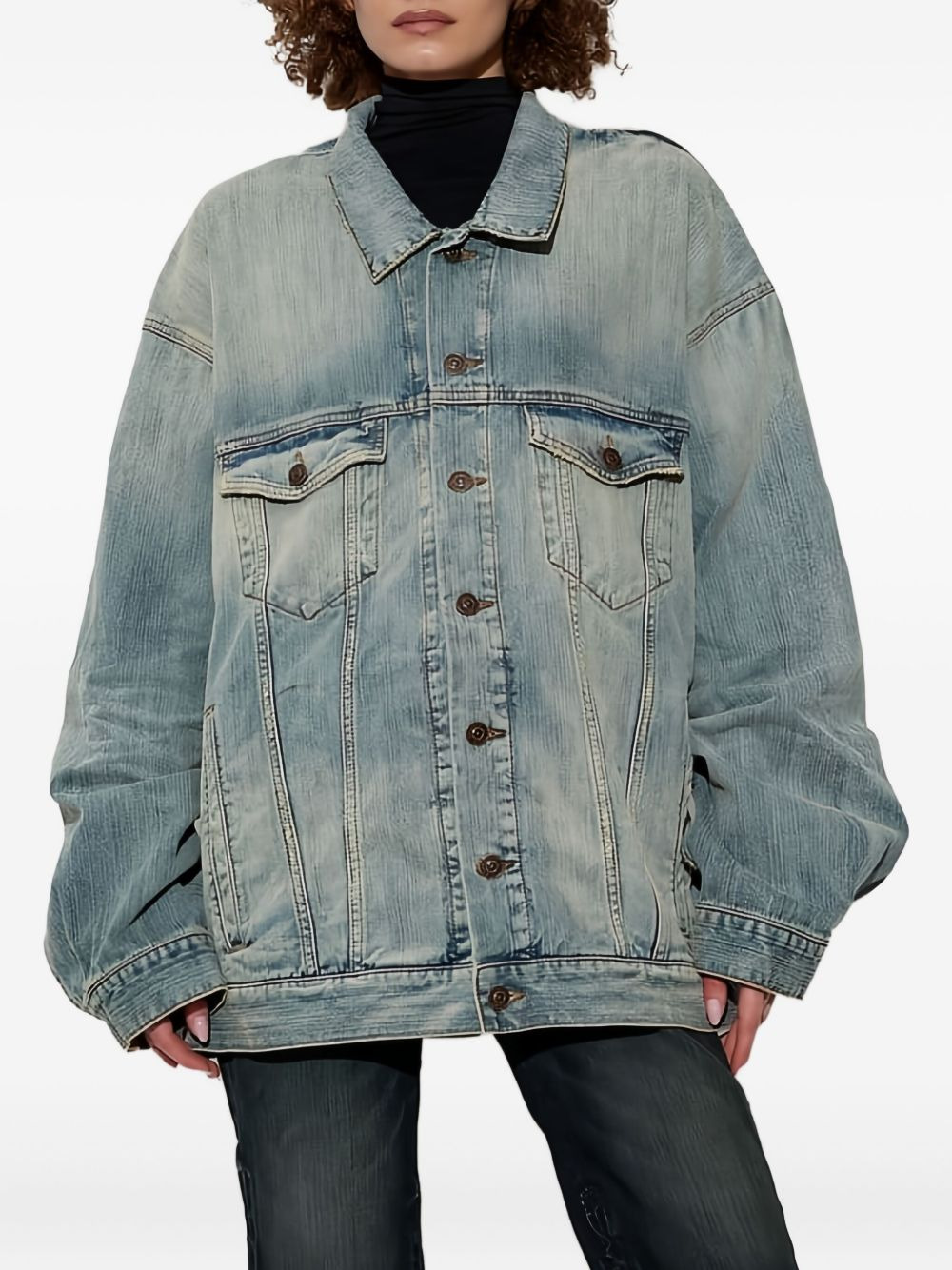 distressed detail denim jacket - 3