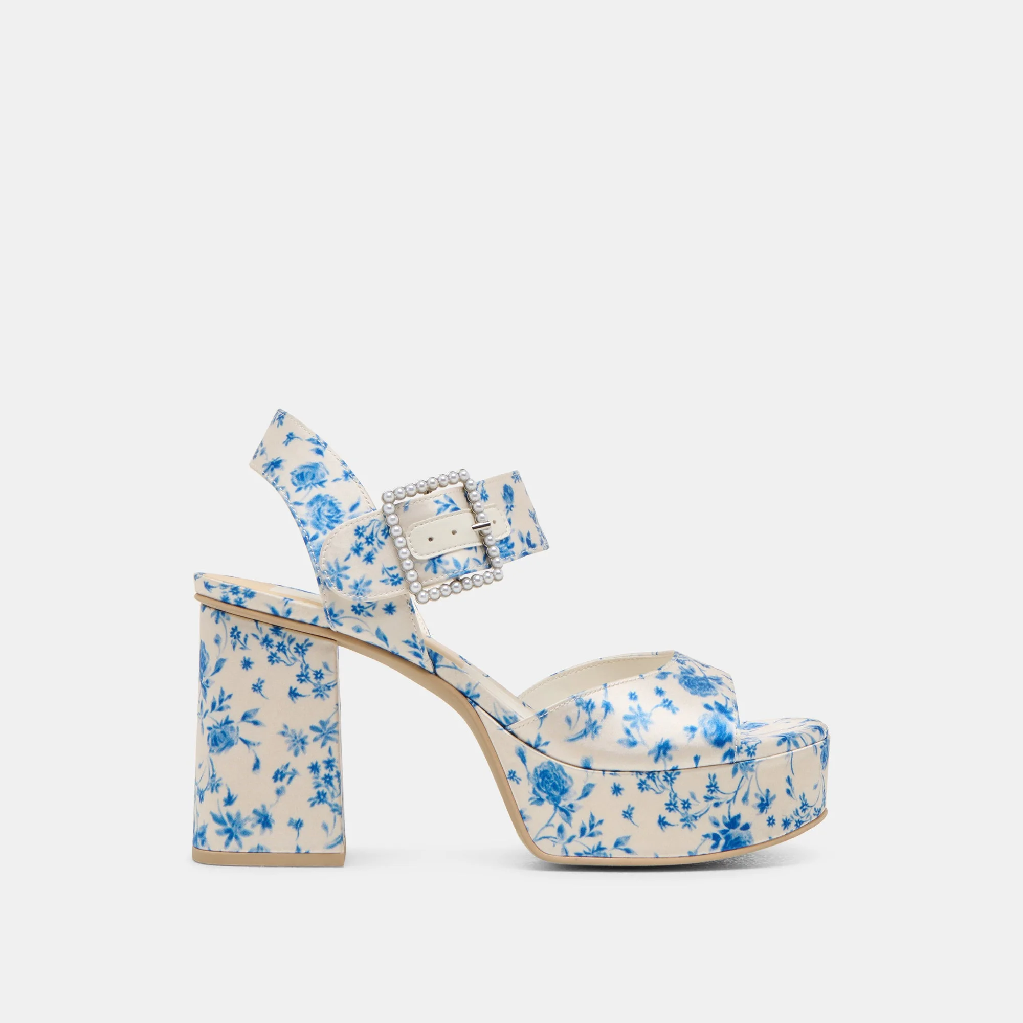 BOBBY PEARL HEELS BLUE FLORAL SATIN - 1