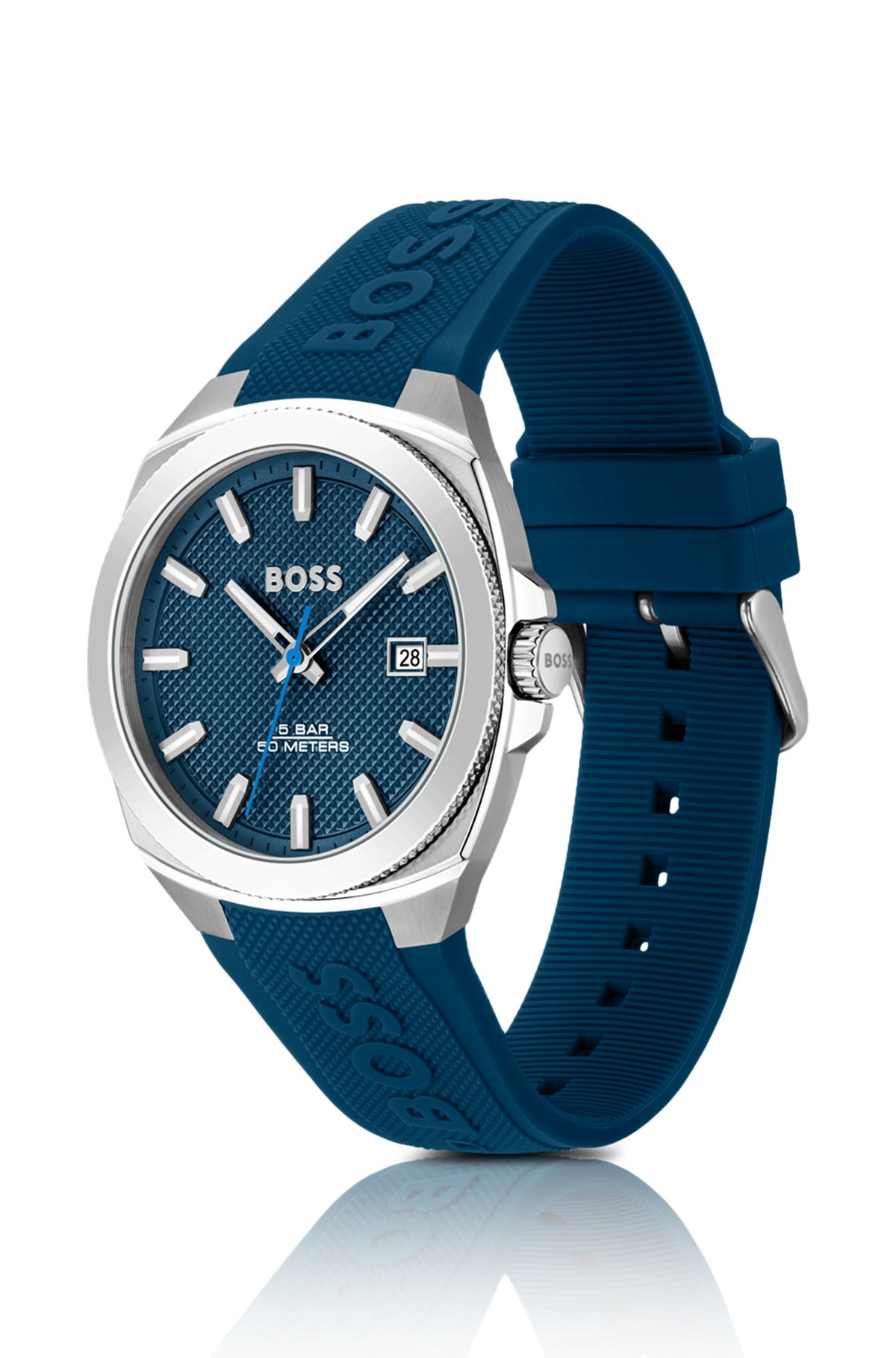 SILICONE-LOGO-STRAP WATCH WITH BLUE GUILLOCHÉ DIAL - 2