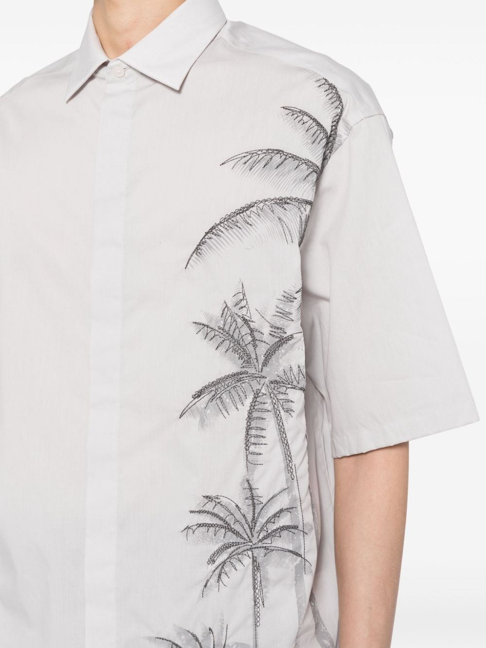 palm tree-embroidered cotton shirt - 5