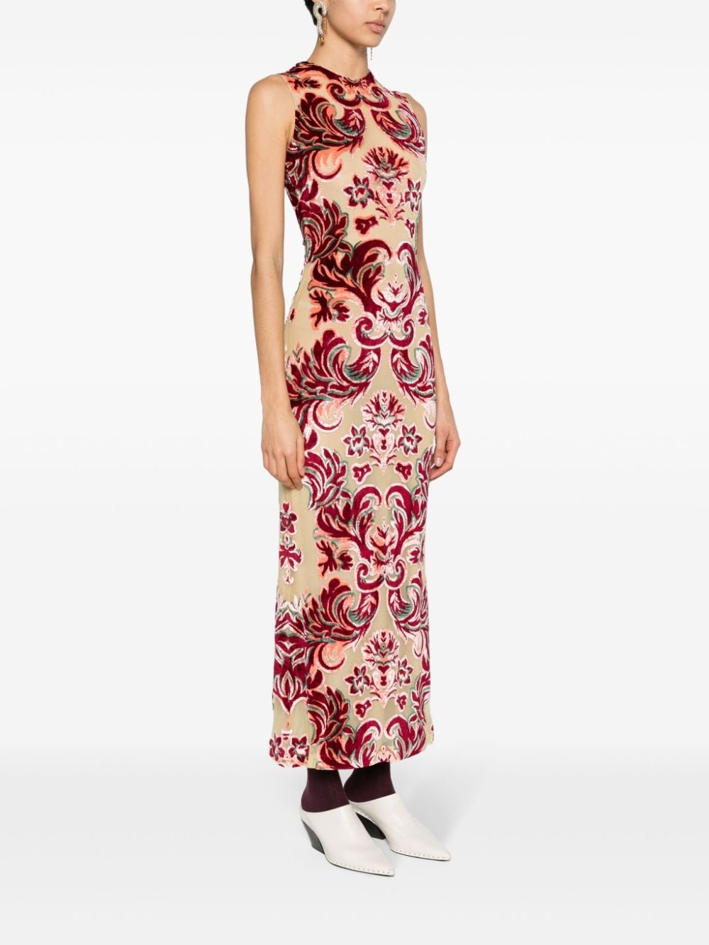 baroque-pattern velvet midi dress - 3