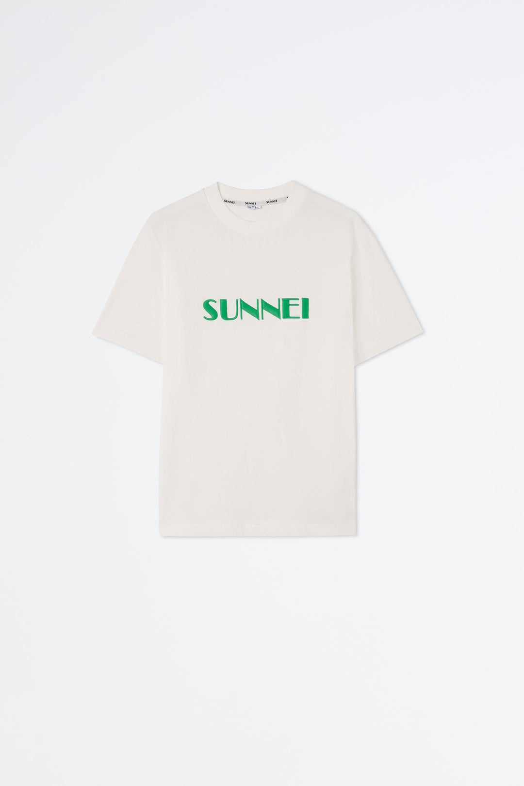 WHITE T-SHIRT WITH GREEN EMBROIDERED LOGO - 1