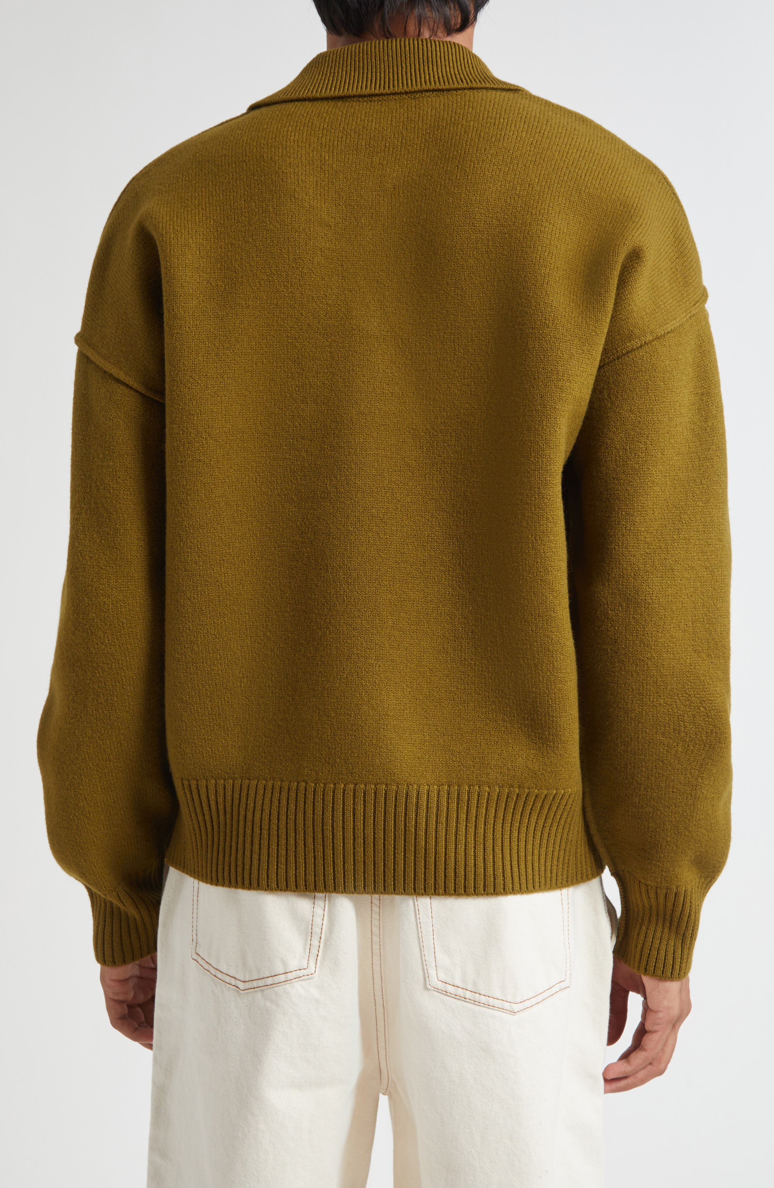 AMI PARIS Ami de Coeur Monogram Felted Wool Polo Sweater in Bronze/Noir at Nordstrom - 2