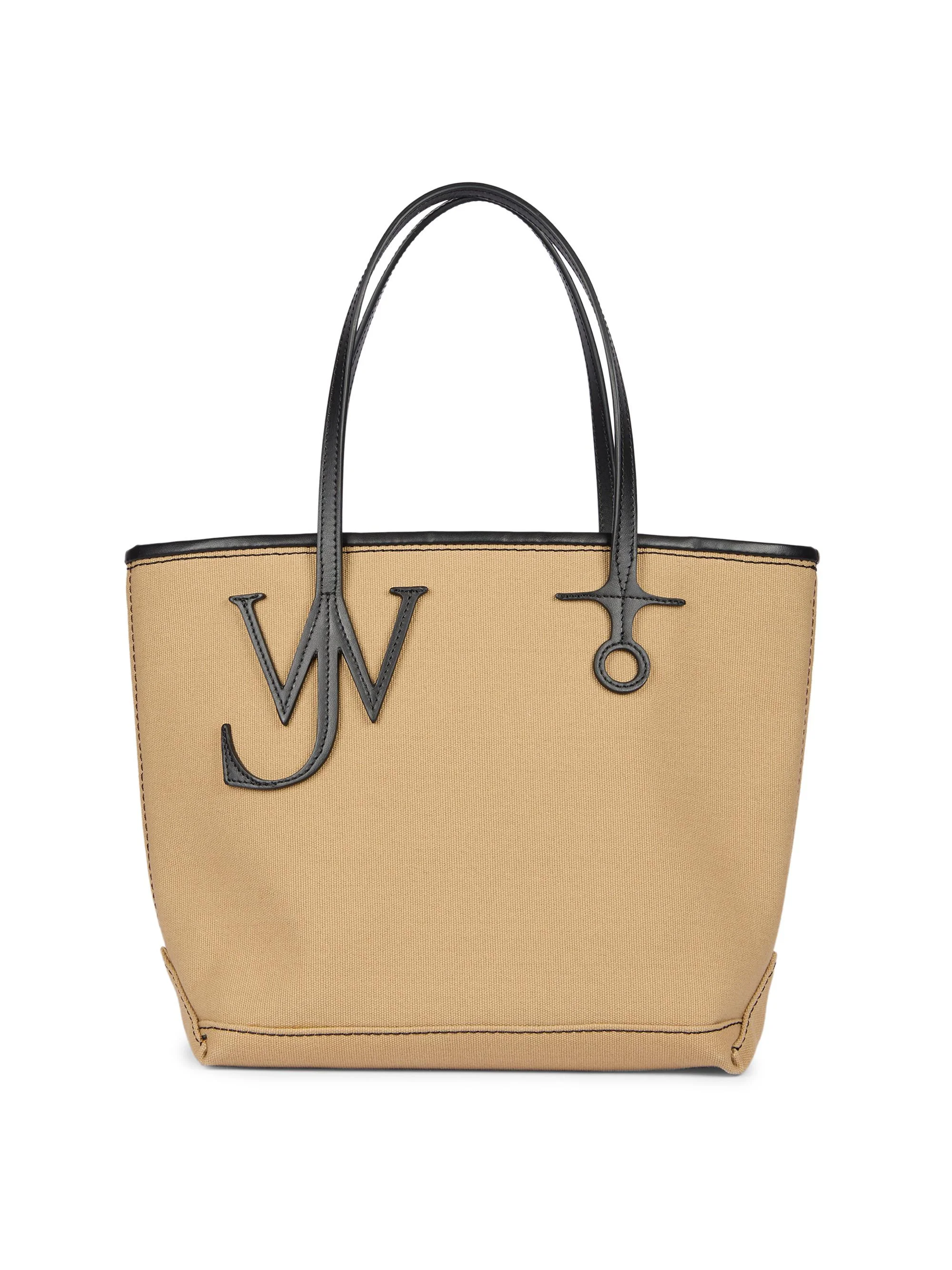 Women's Small Anchor Logo Cotton Tote Bag - Beige Black - 1