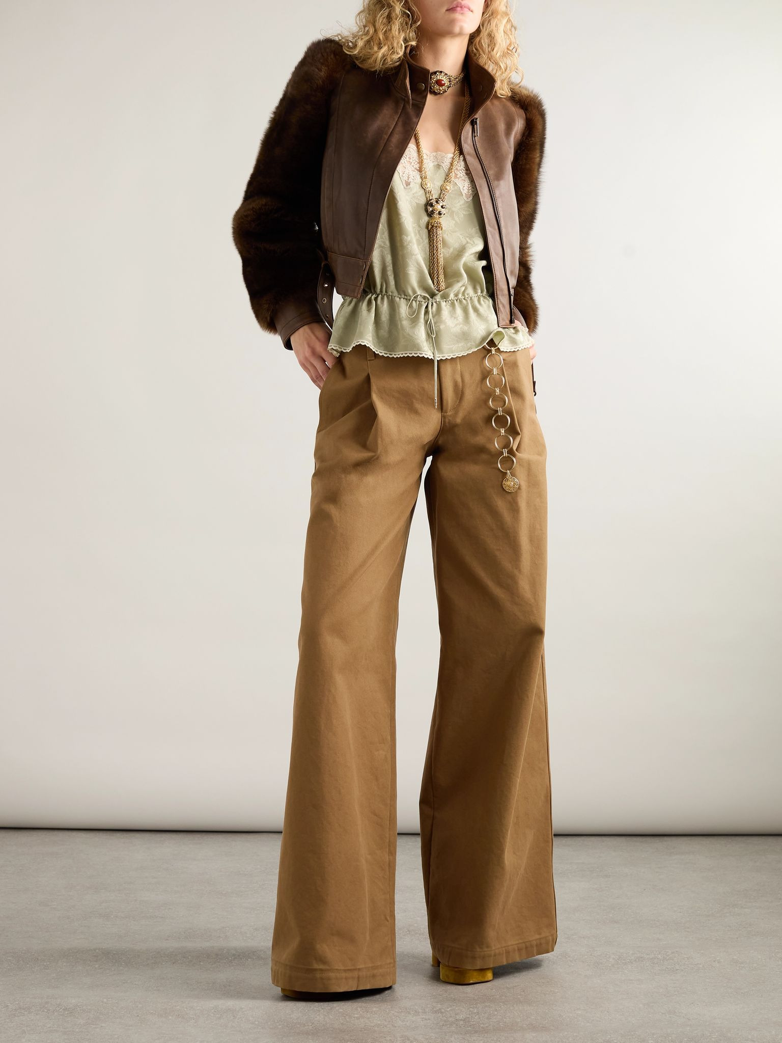 Pleated garment-dyed cotton-canvas straight-leg pants Brown - 2