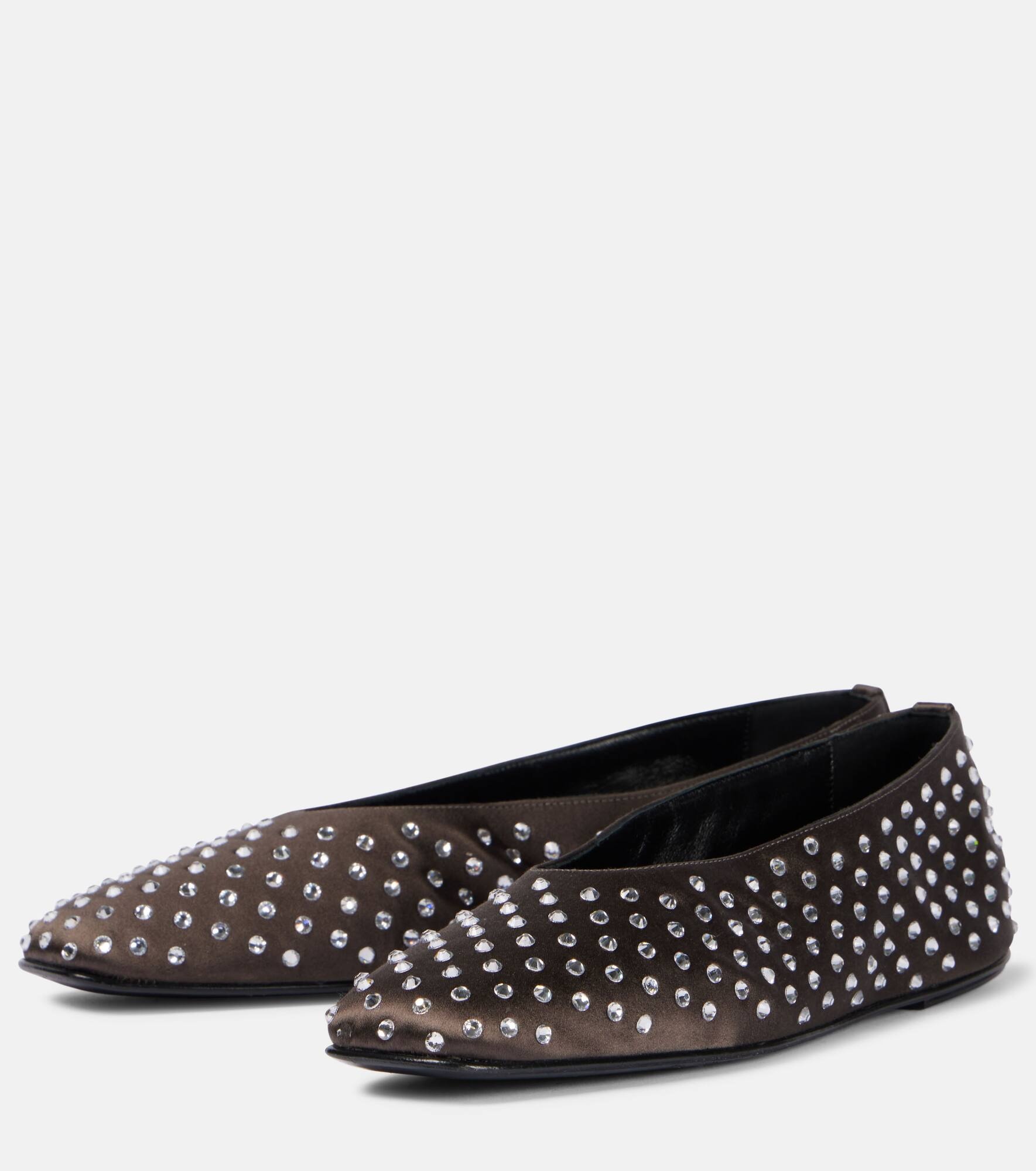 Crystal-embellished satin ballet flats - 4
