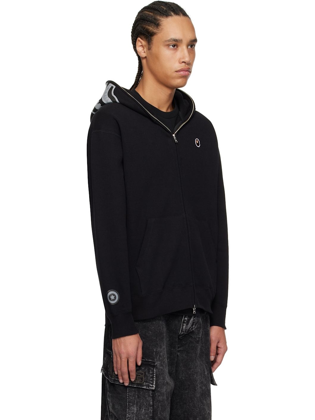 Black One Point Ape Head Shark Full Zip Hoodie - 2