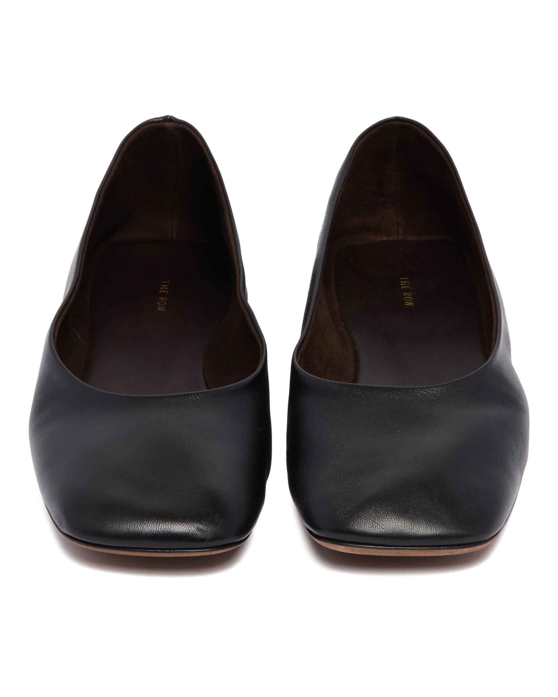 Black Leather Square-Toed Flats - 4