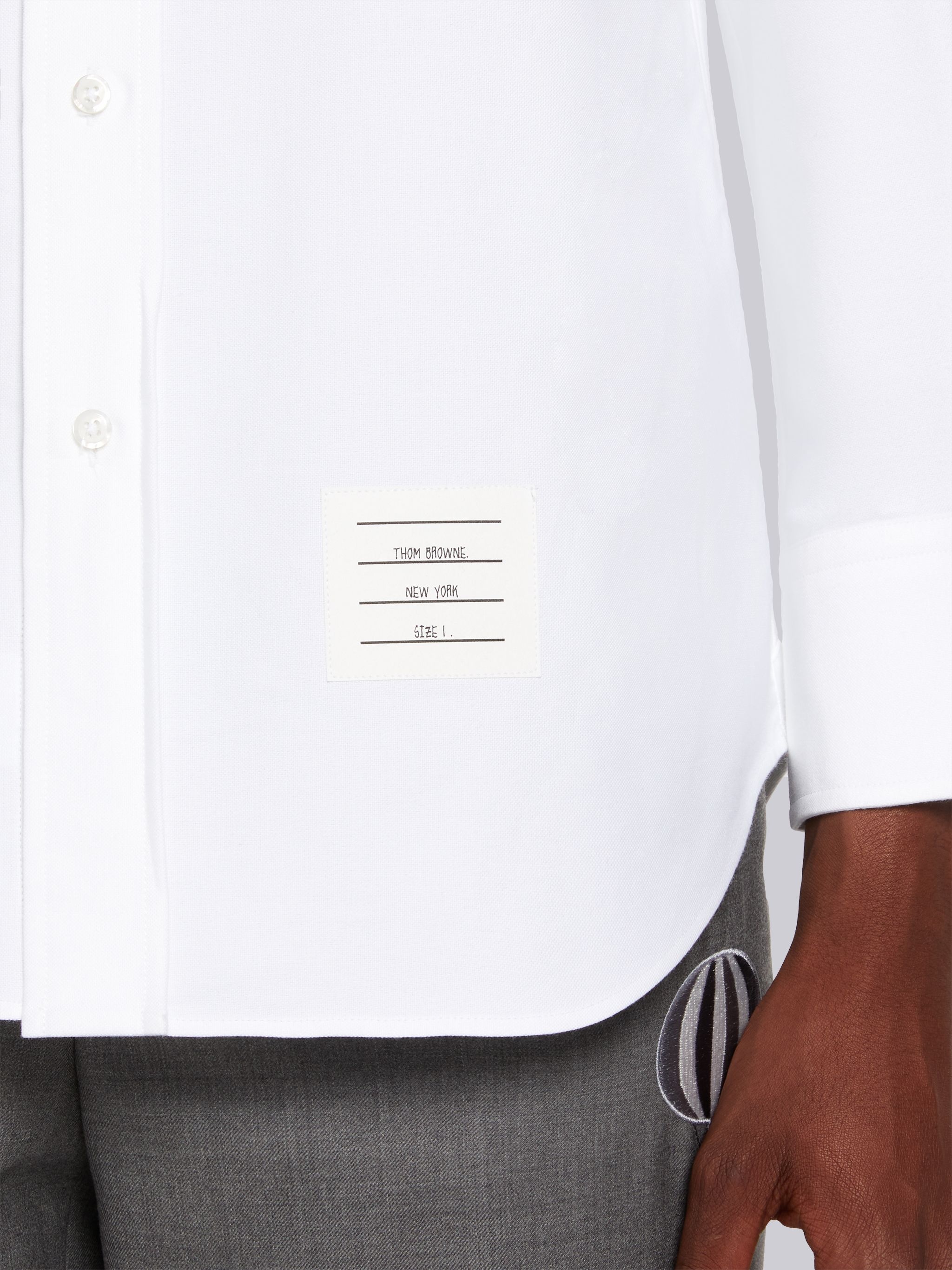 White Broderie Anglaise Sky Motif Pocket Straight Fit Shirt - 6