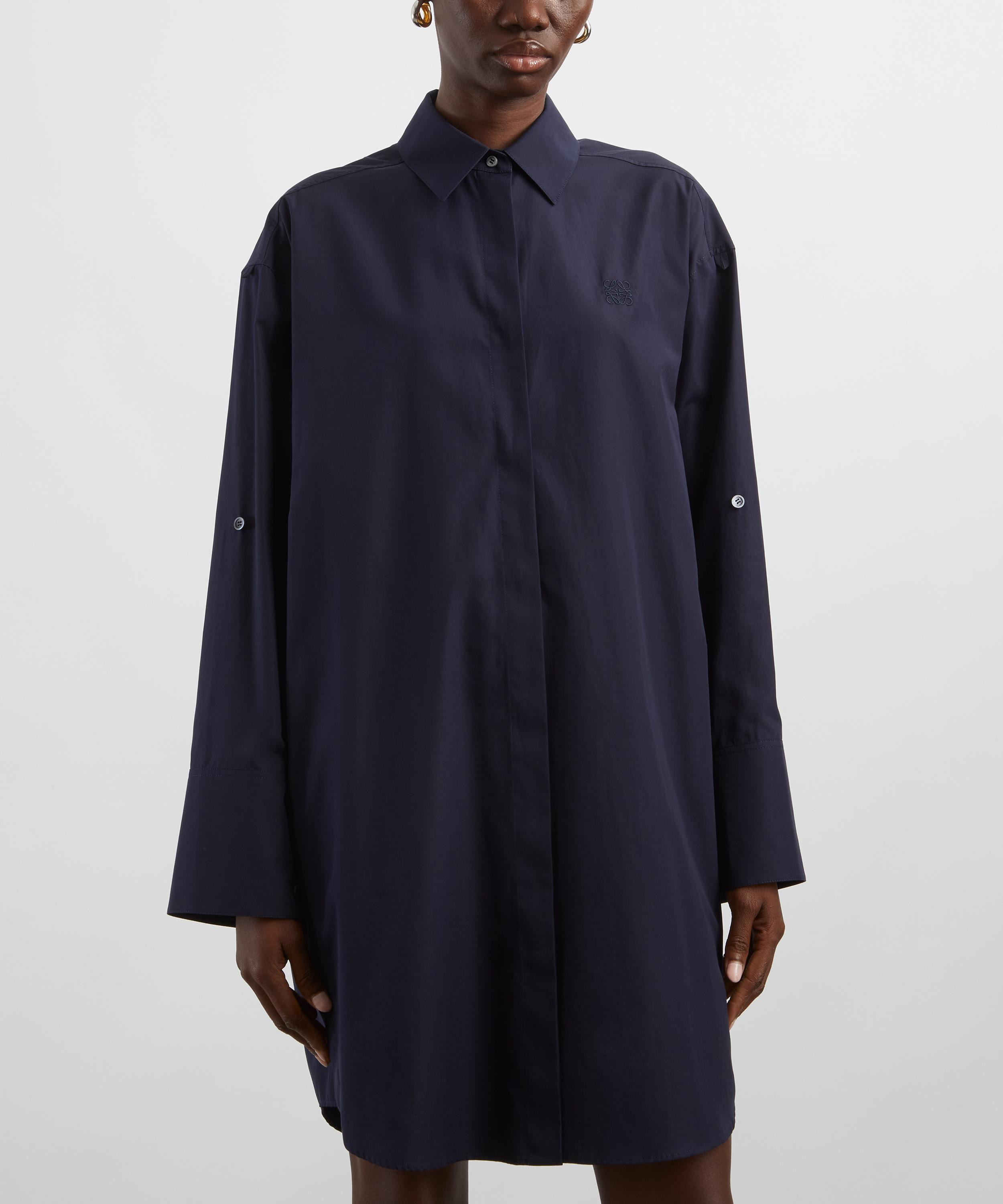 Navy Silk Shirt Dress - 3