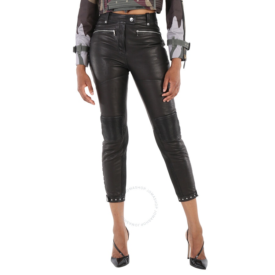 Open Box - Burberry Black Studded Leather Trousers With Zip-detail, Brand Size 8 (US Size 6) - 3