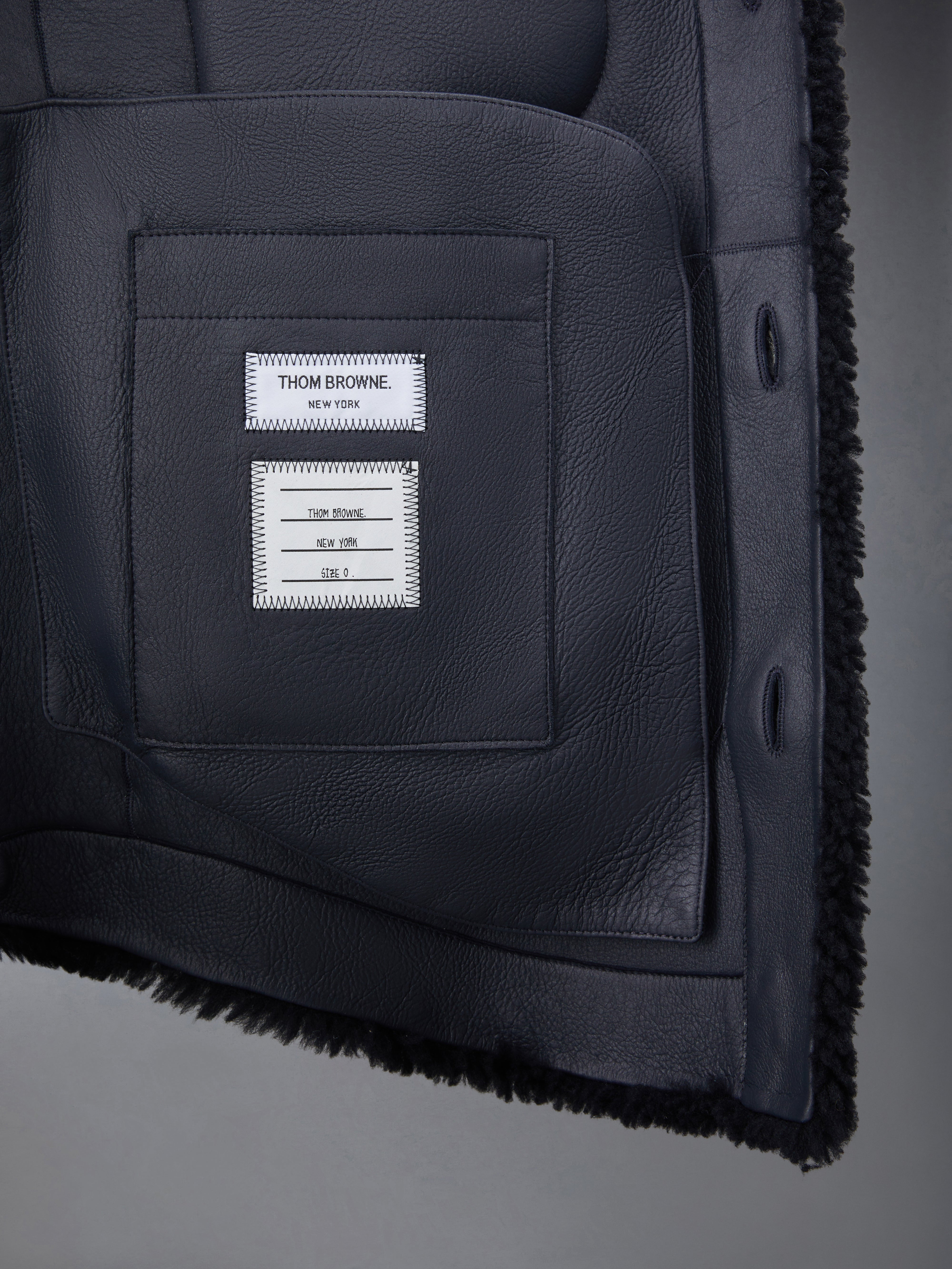 Navy Dyed Shearling 4-Bar Oversized Shirt Jacket - 6