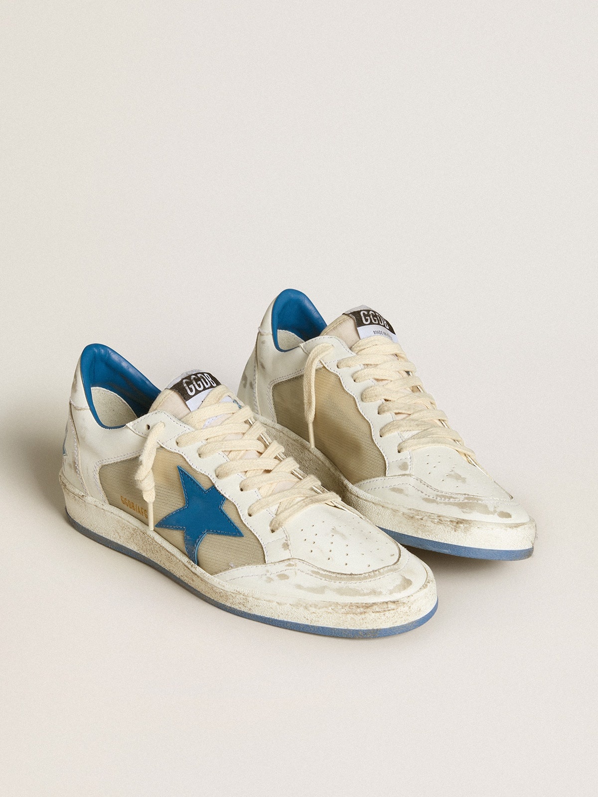 Women’s Ball Star LAB in white leather with light blue leather star and white heel tab - 2