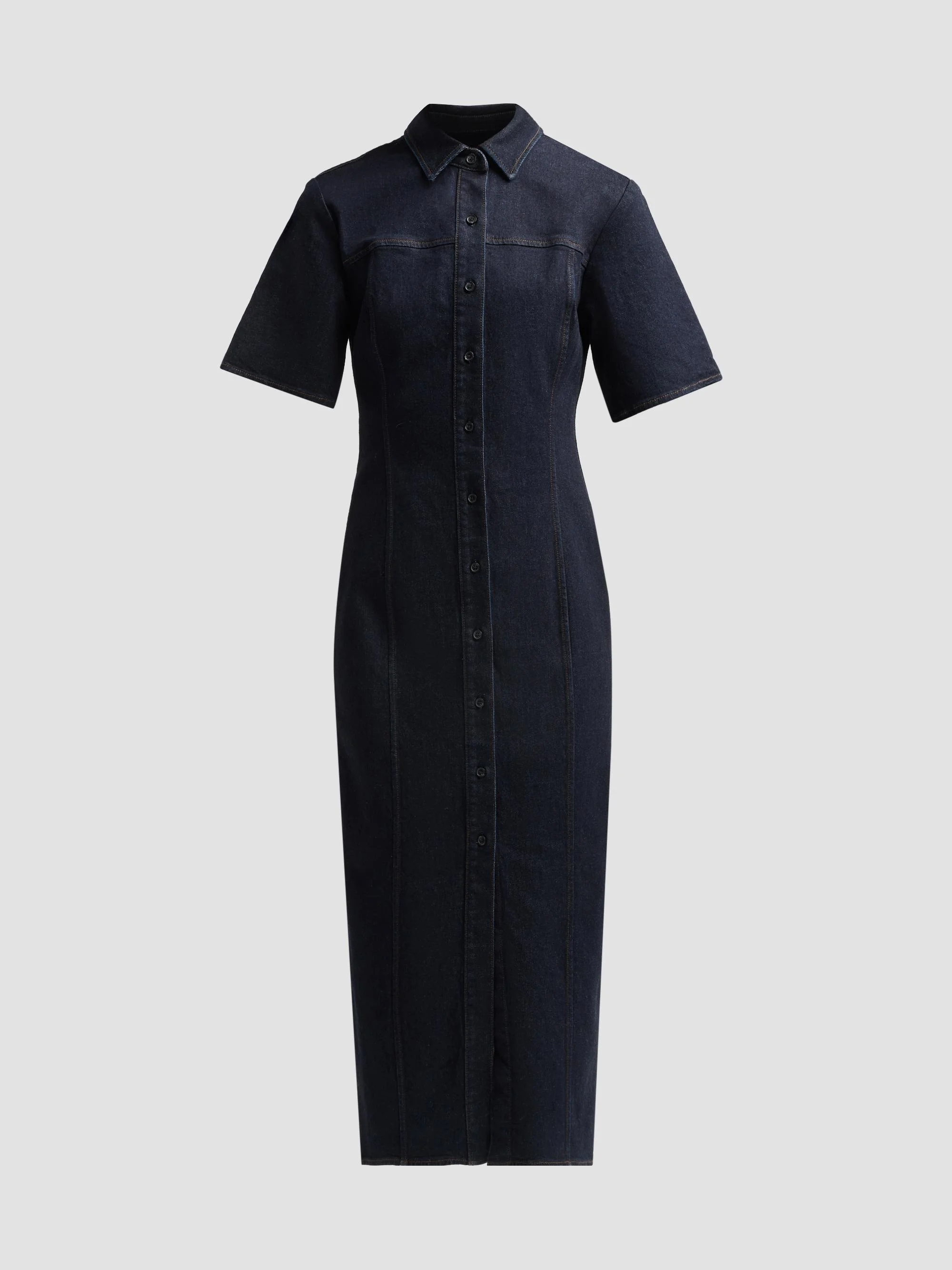 Women's Lenna Stretch-Denim Midi Shirtdress - Dark Rinse - 1