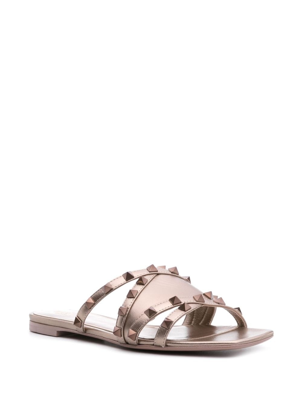 Rockstud metallic leather slides - 2