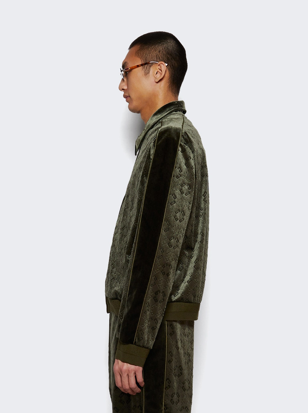 Velvet Blouson With Piping Detail Green - 3