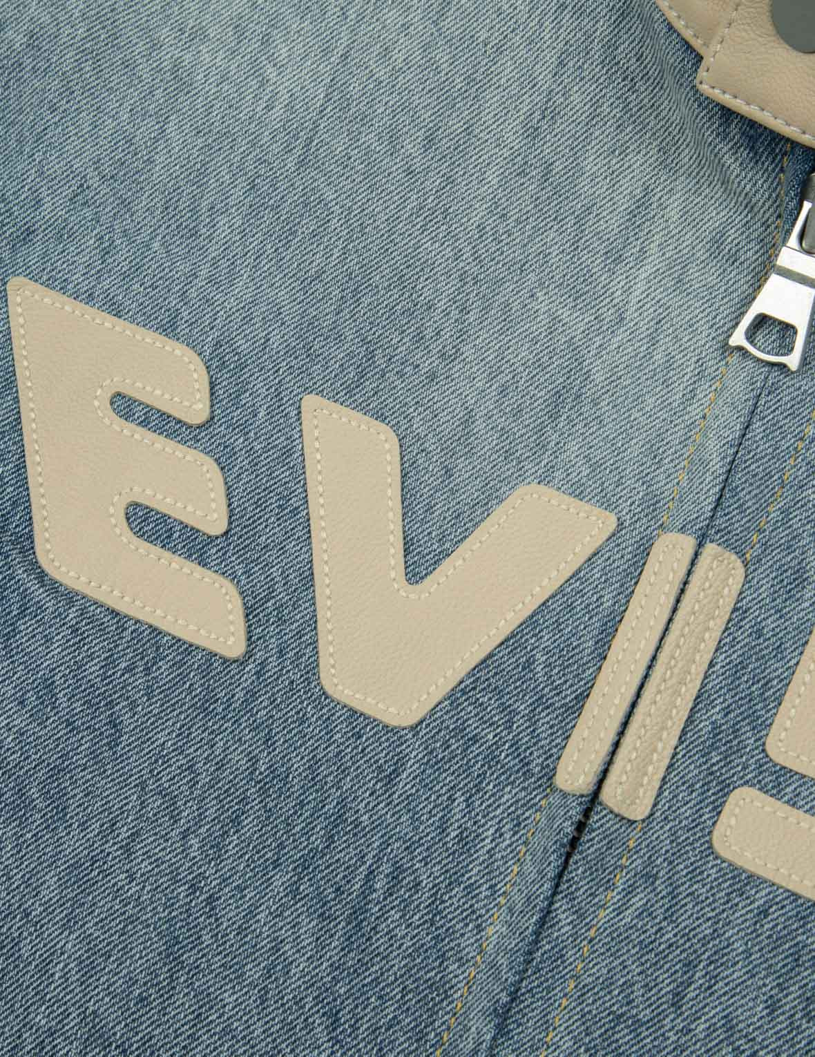 LEATHER LOGO AND SEAGULL APPLIQUÉ REGULAR FIT DENIM MOTO JACKET - 10
