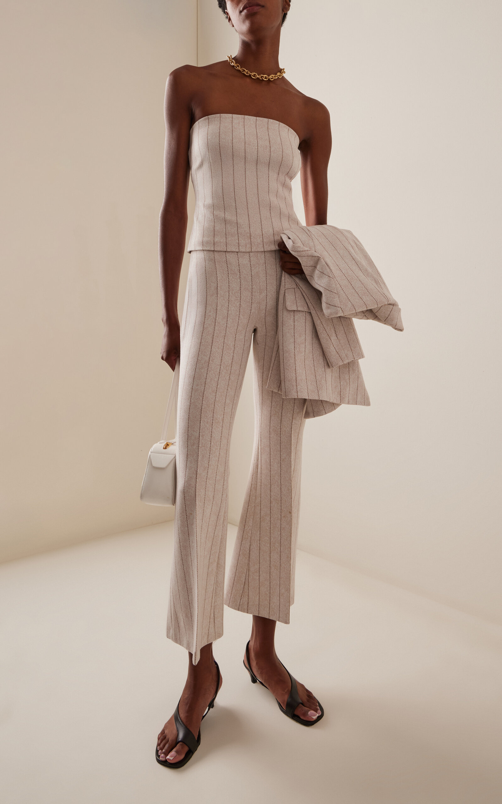 Cropped Pinstriped Jacquard Flare Pants neutral - 2