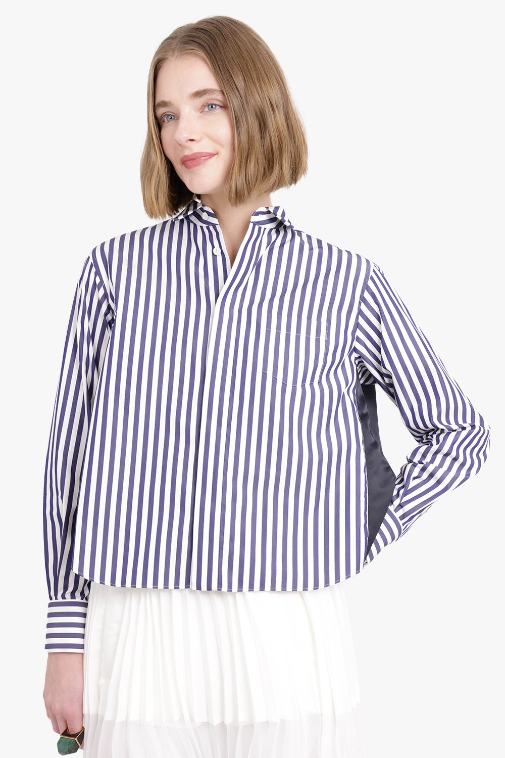 COTTON POPLIN X NYLON TWILL SHIRT | NAVY STRIPE - 3