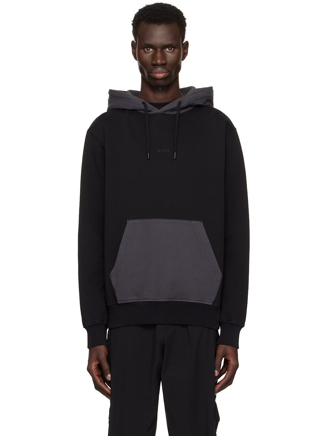 Black Embroidered Logo Hoodie - 1