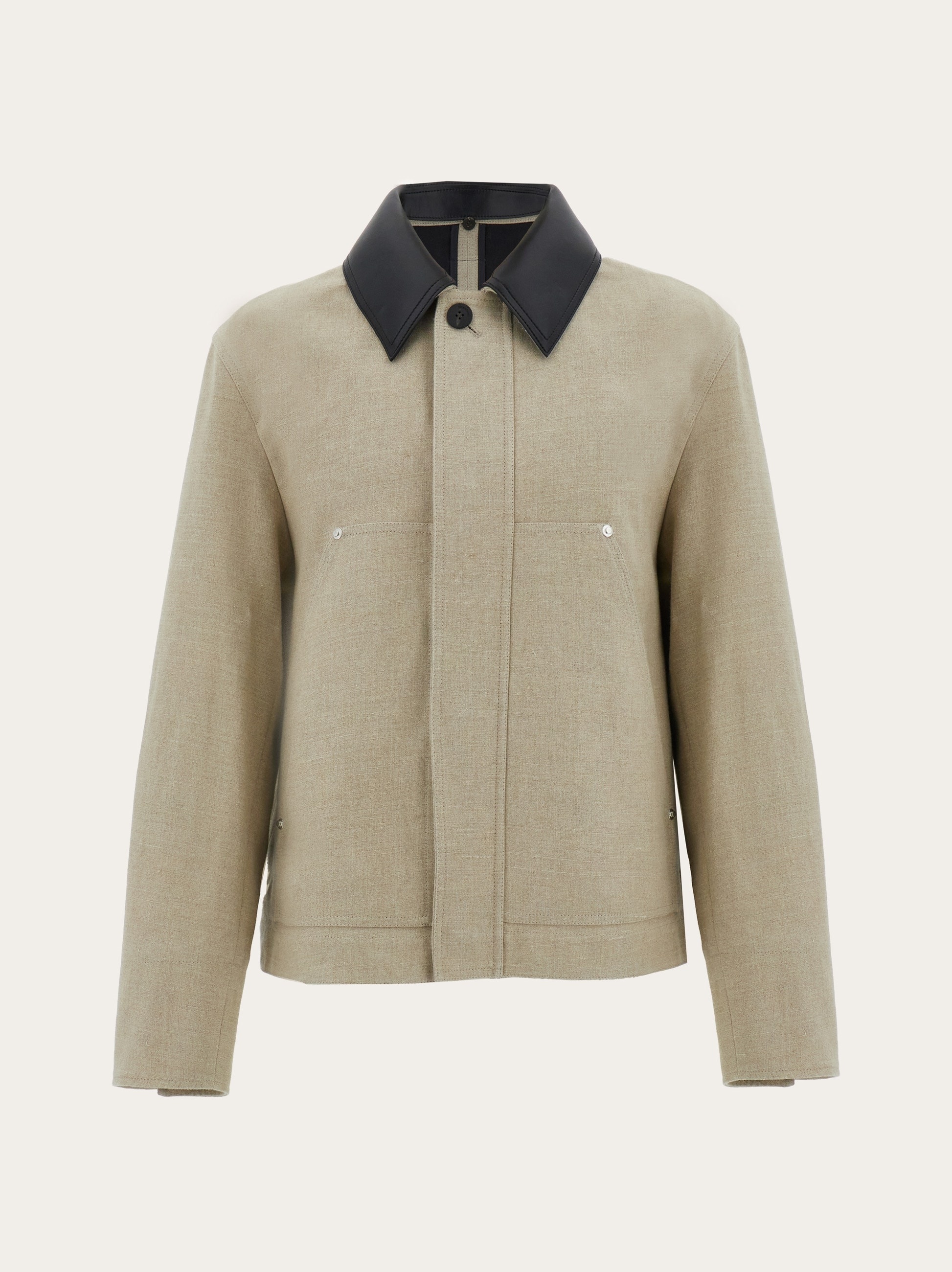 Pea coat with eco-leather collar - 1