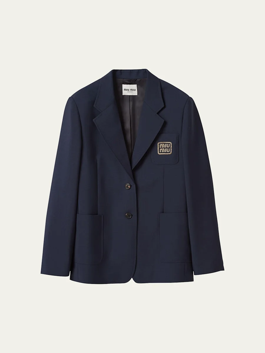 Logo-Embroidered Mohair Blazer - 1