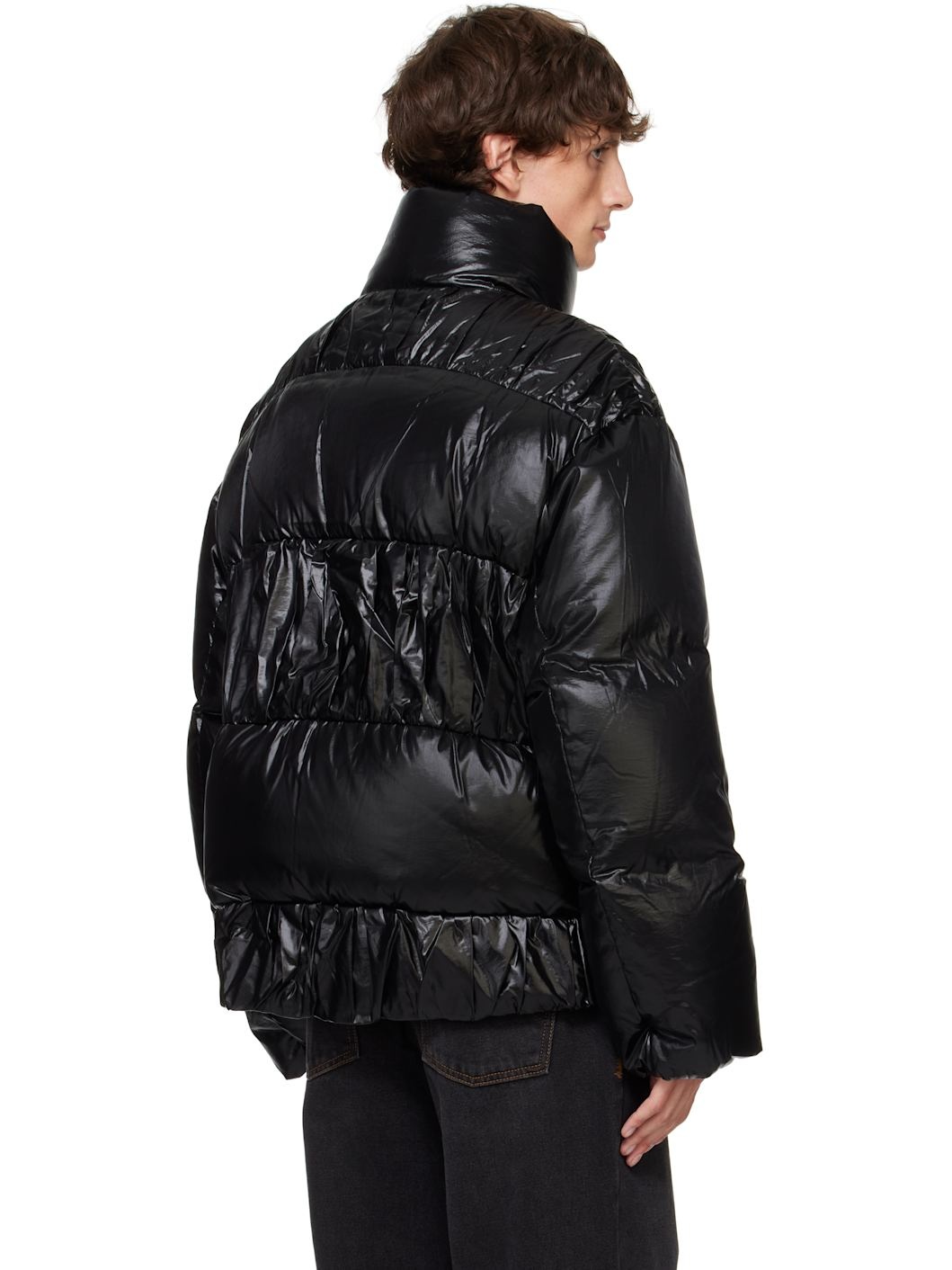 Black Gathered Down Jacket - 3