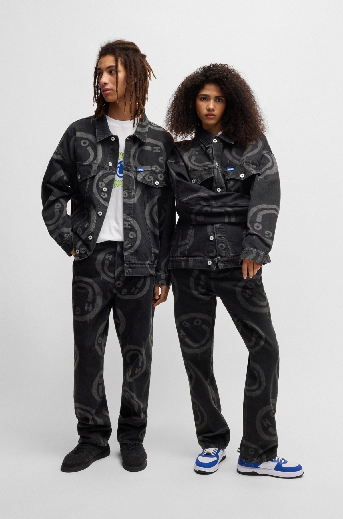 RELAXED-FIT DENIM JACKET WITH HAPPY HUGO PRINT - 3