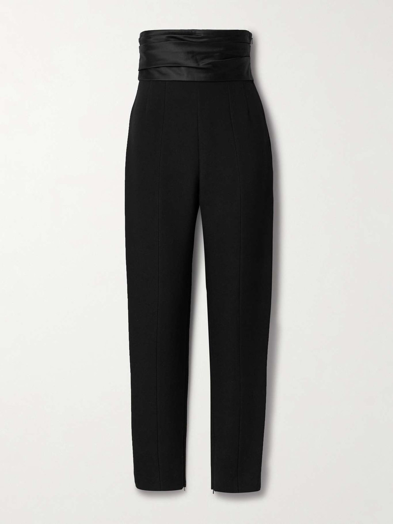 Lenro pleated satin-trimmed grain de poudre straight-leg pants 1