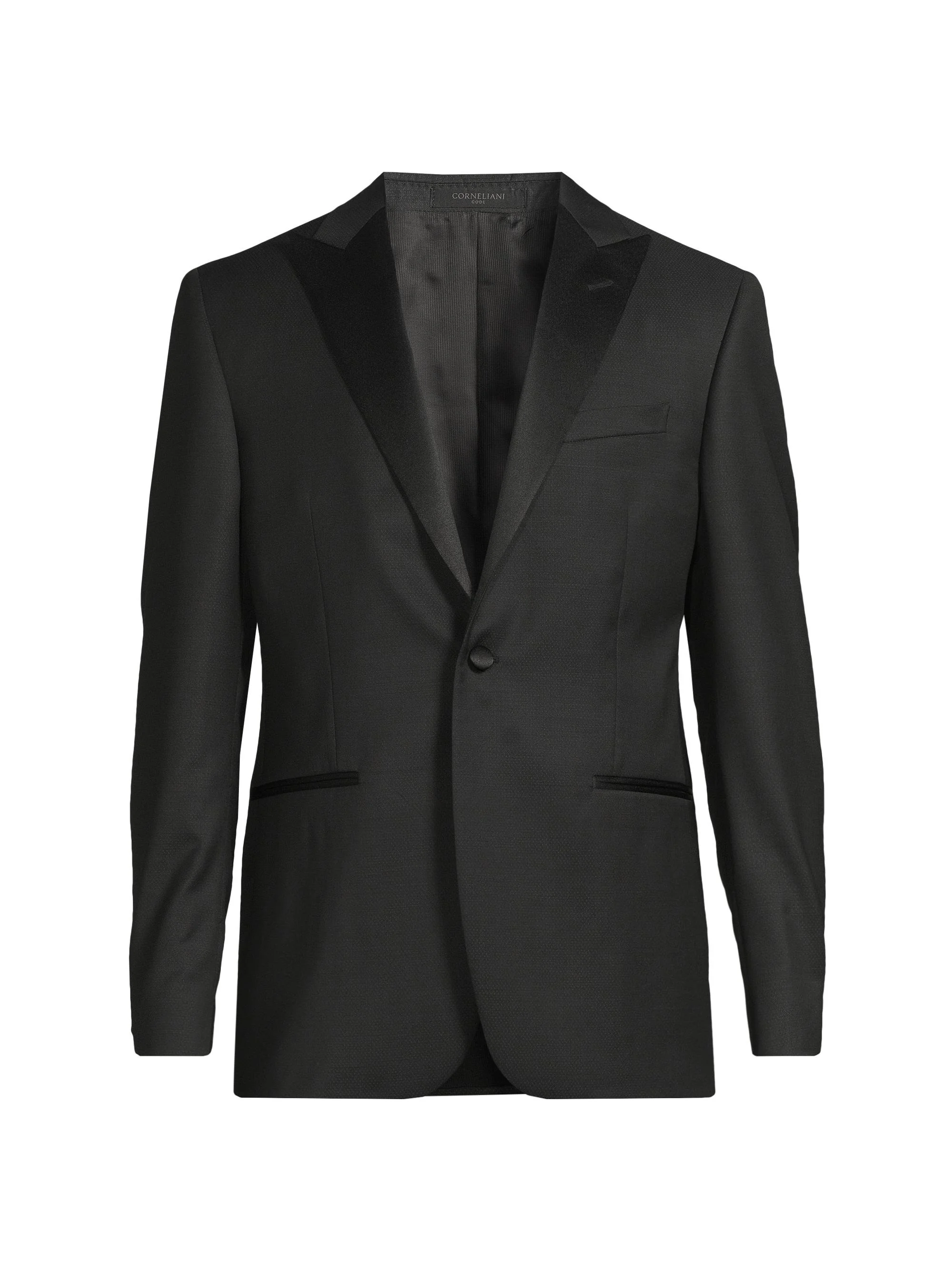 Men's Jacquard Tuxedo Peak-Lapel Jacket - Black - 1