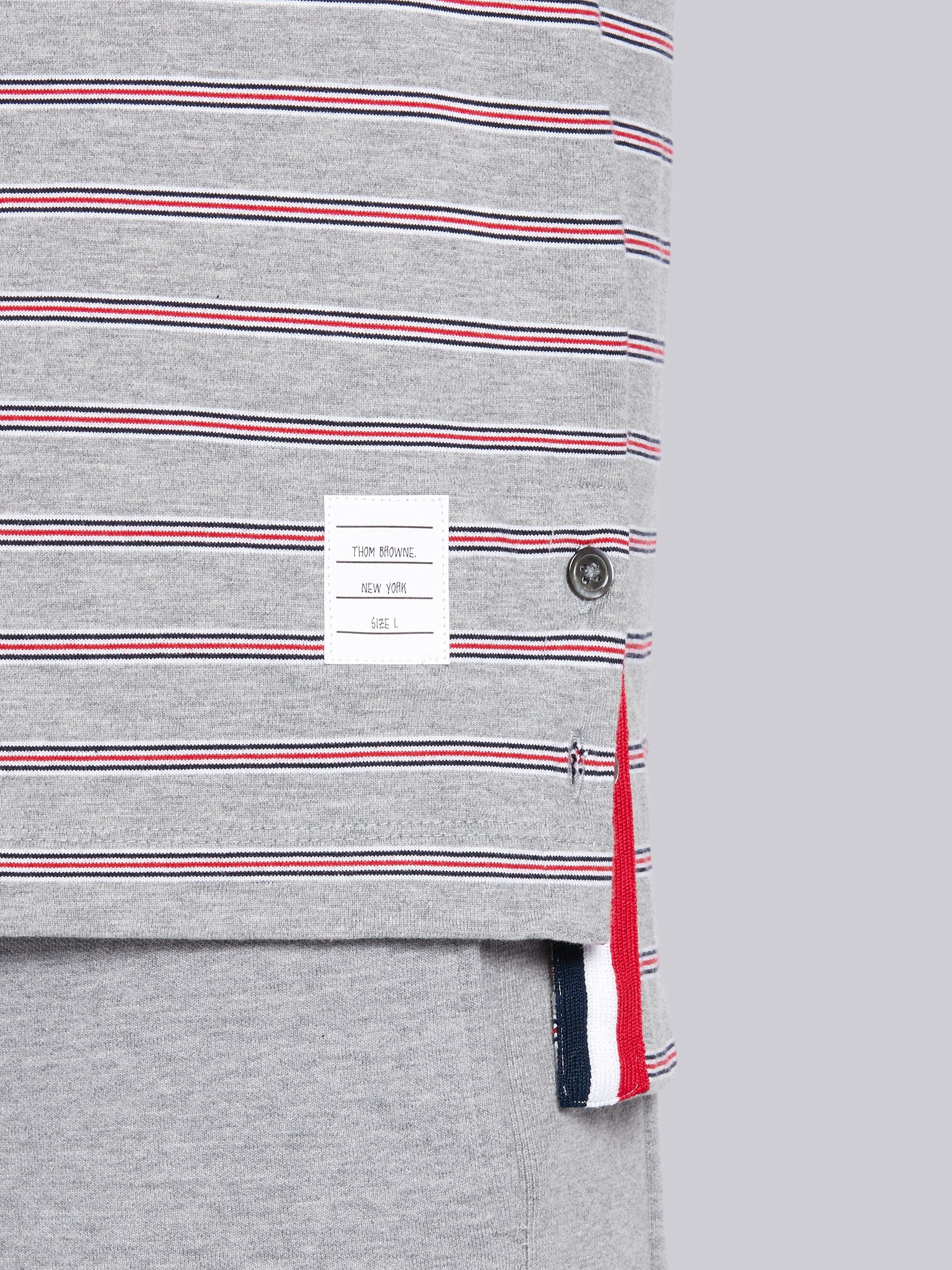 Light Grey Cotton Hairline Stripe Long Sleeve Ringer T-shirt - 6