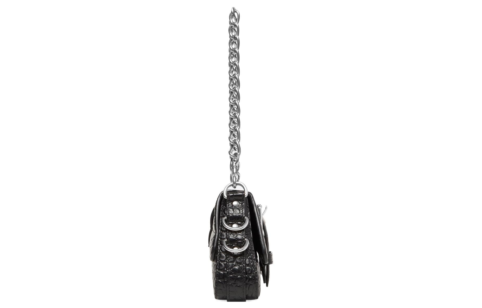 (WMNS) Balenciaga Lindsay Small Crocodile Embossed Shoulder Bag 'Black' 701141210C91000 - 3