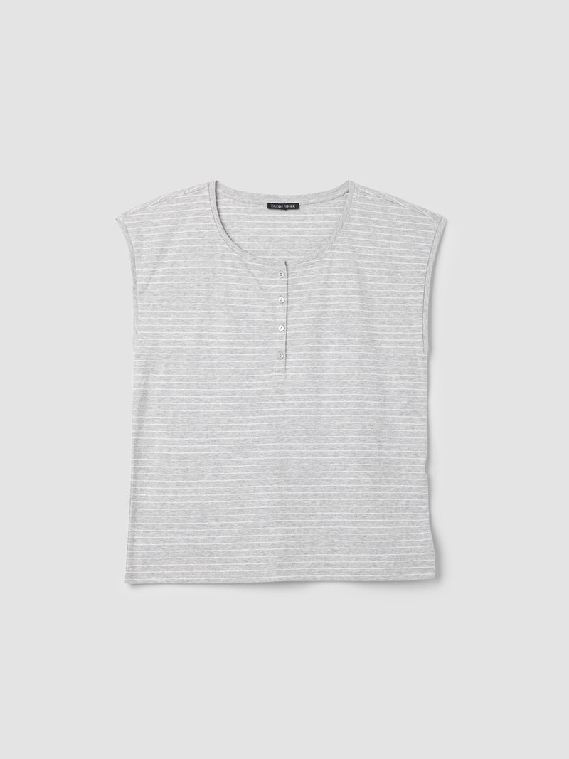 Striped Organic Cotton Jersey Henley Sleep Top 1