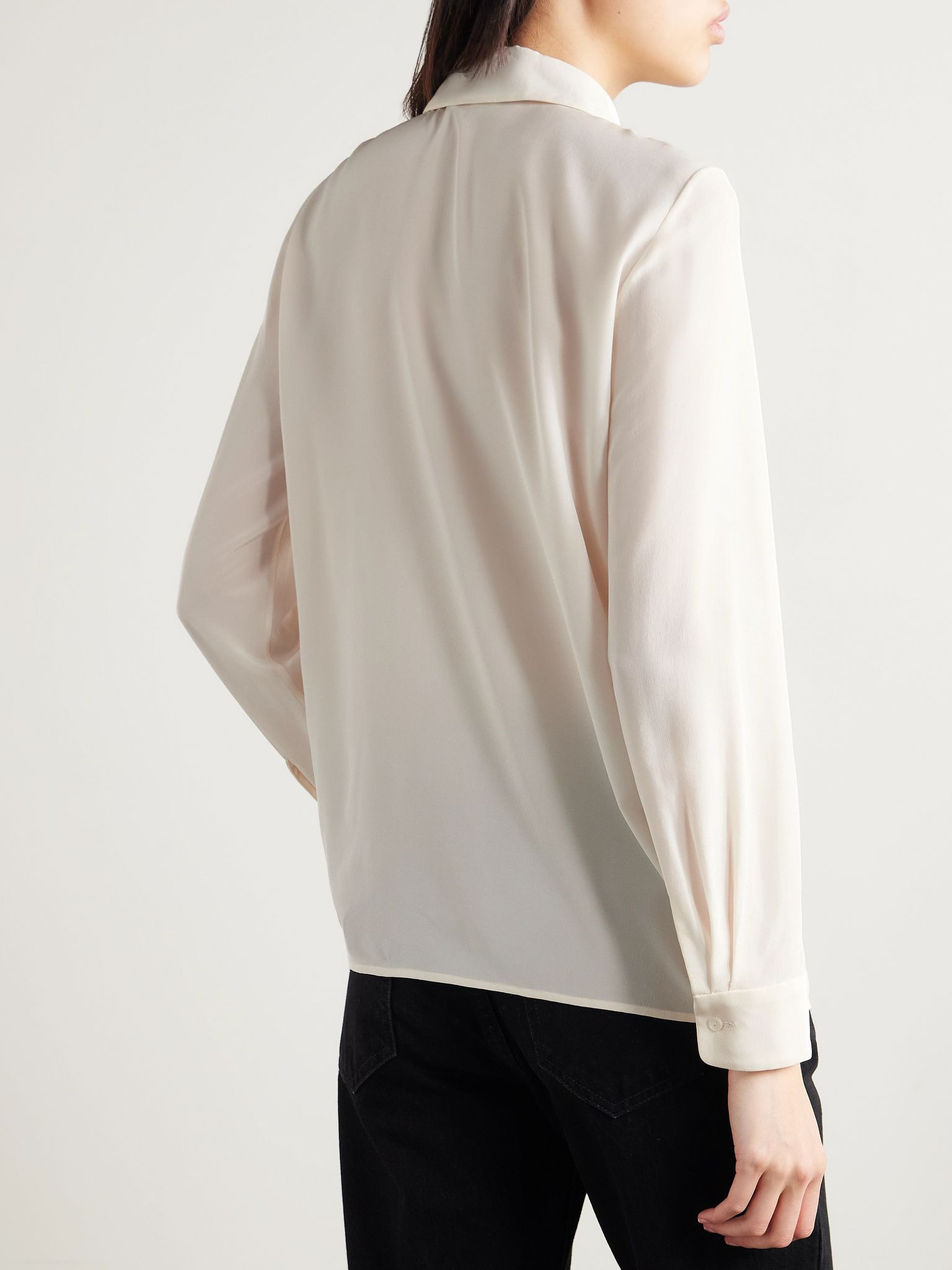 Hanford pussy-bow two-tone silk crepe de chine blouse Ivory - 4