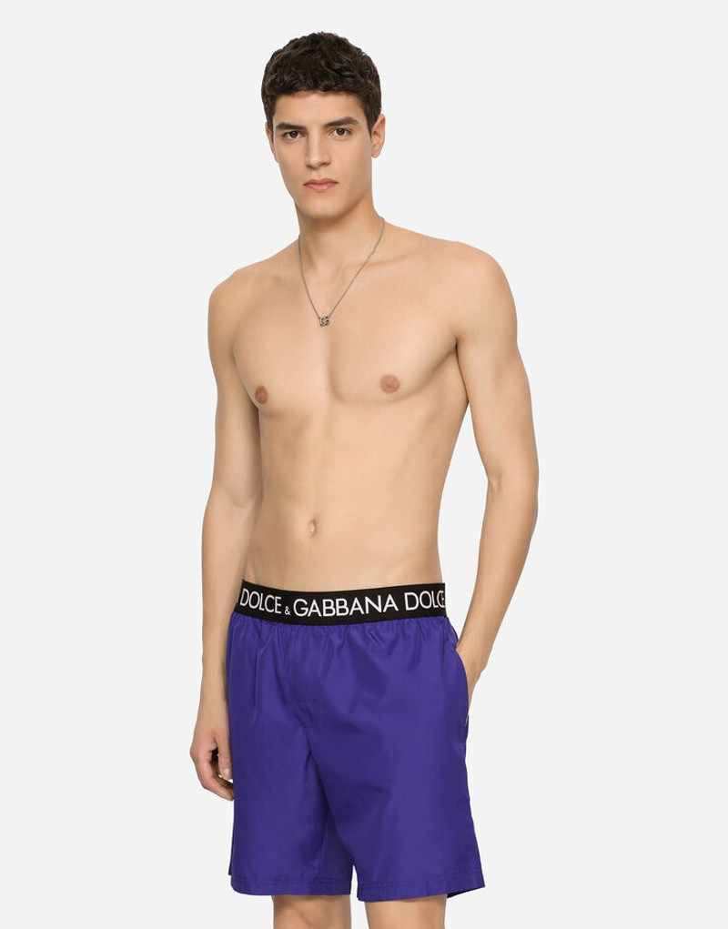 Mid-length swim trunks with branded stretch waistband 4