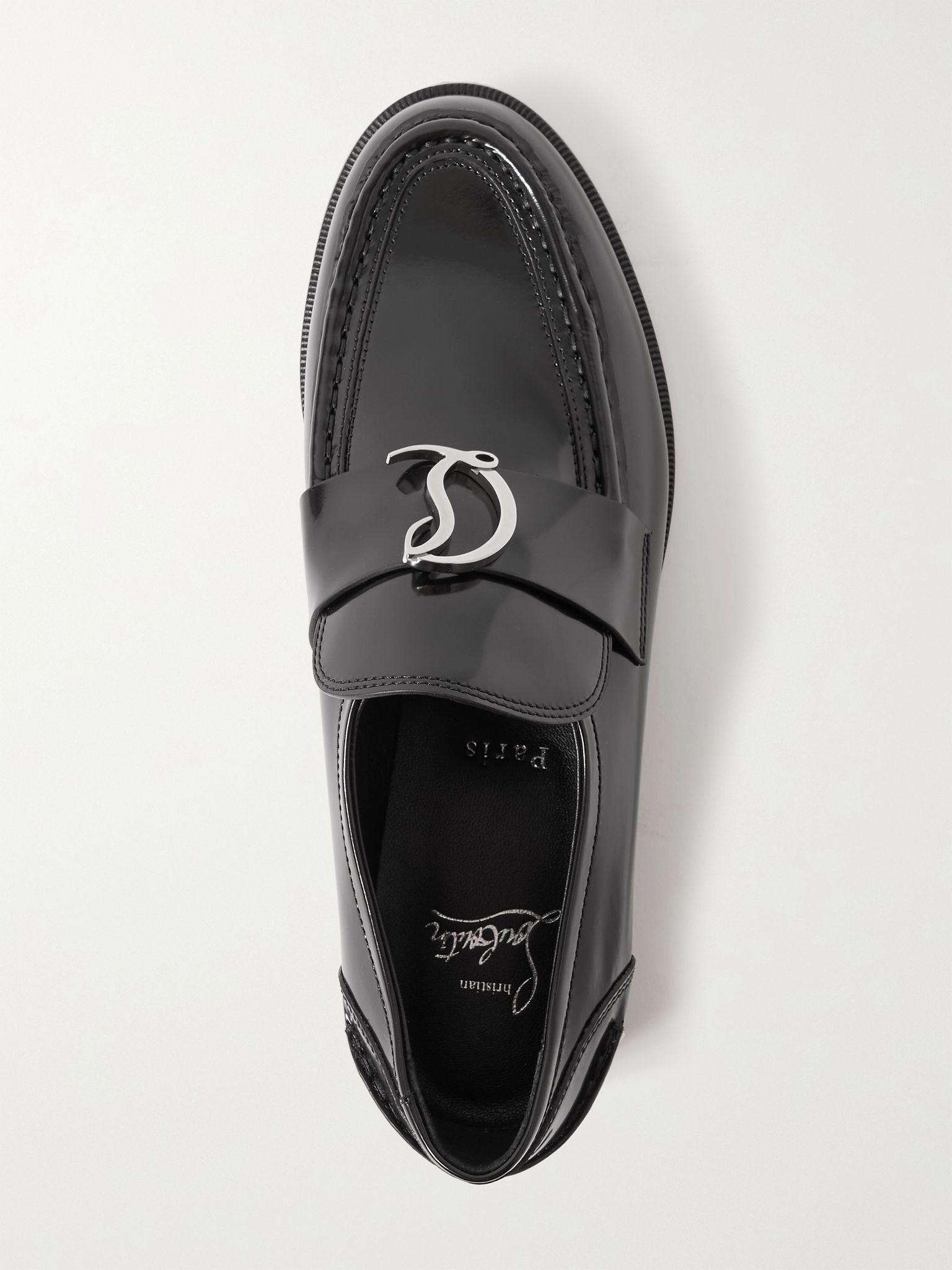 CL Moc embellished glossed-leather loafers Black - 5