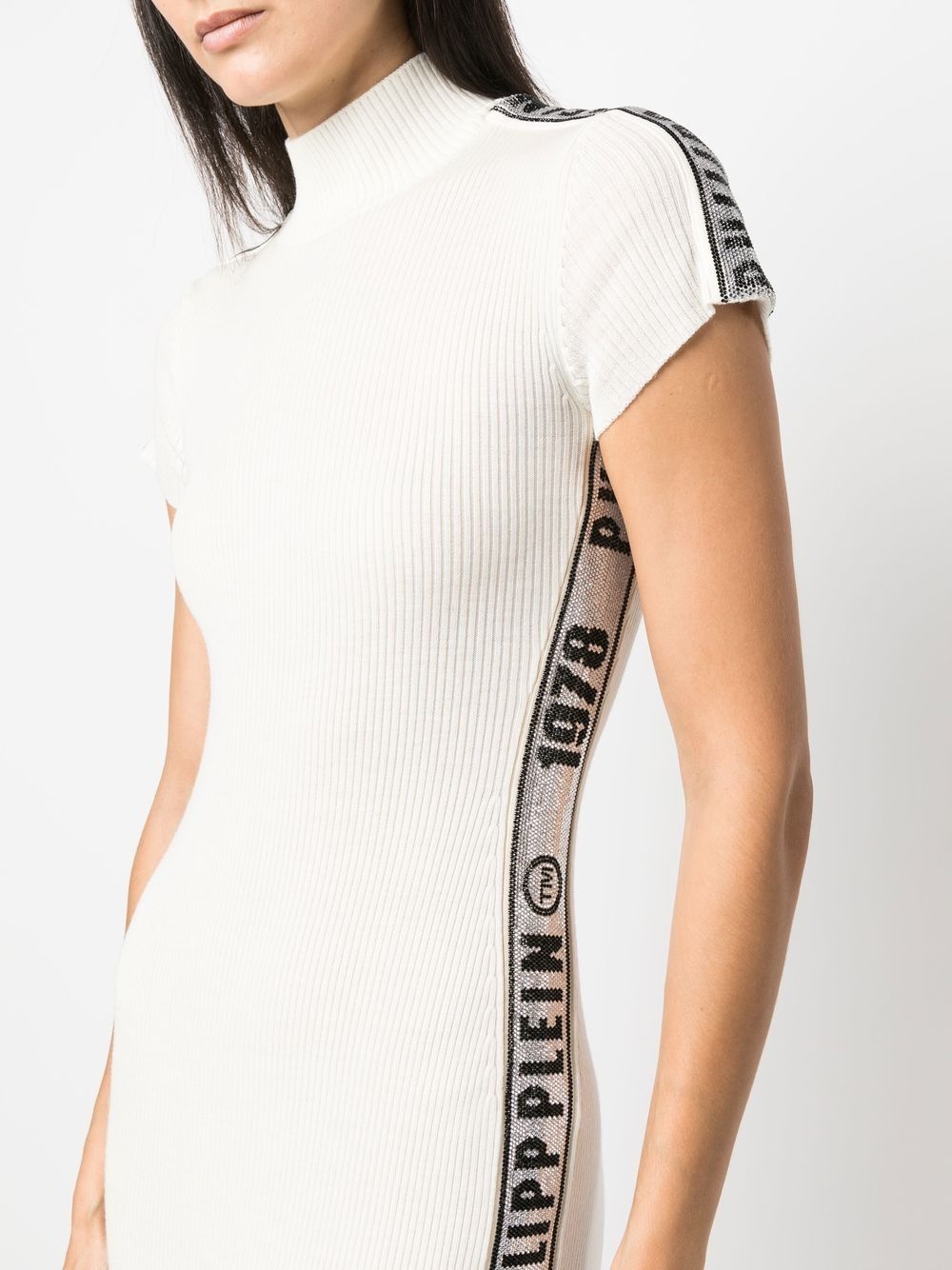 rhinestone-logo ribbed wool midi dress - 5
