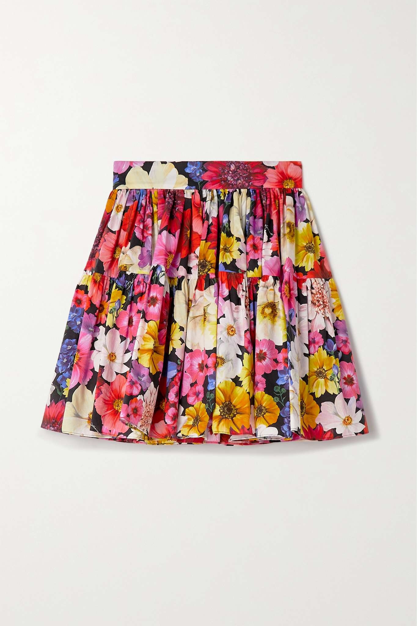 Tiered pleated floral-print cotton-poplin mini skirt - 1