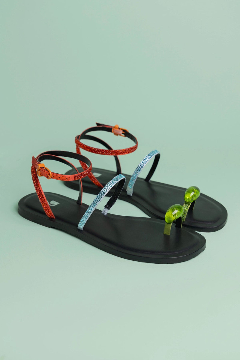 Larroudé Biarritz Crystal Flat Sandal Multicolor Satin outlook