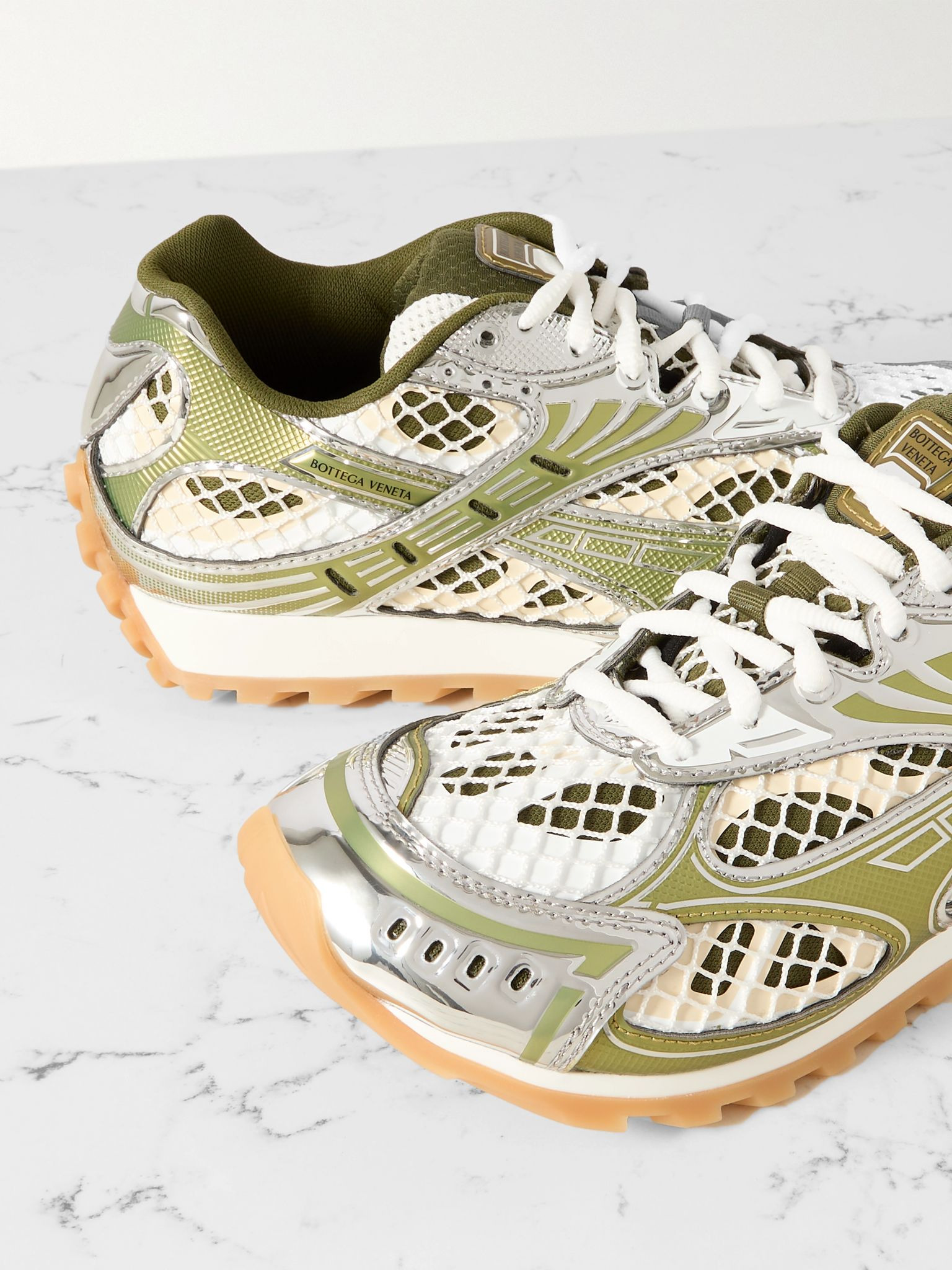 Orbit metallic rubber, mesh and fishnet sneakers Off-white - 4