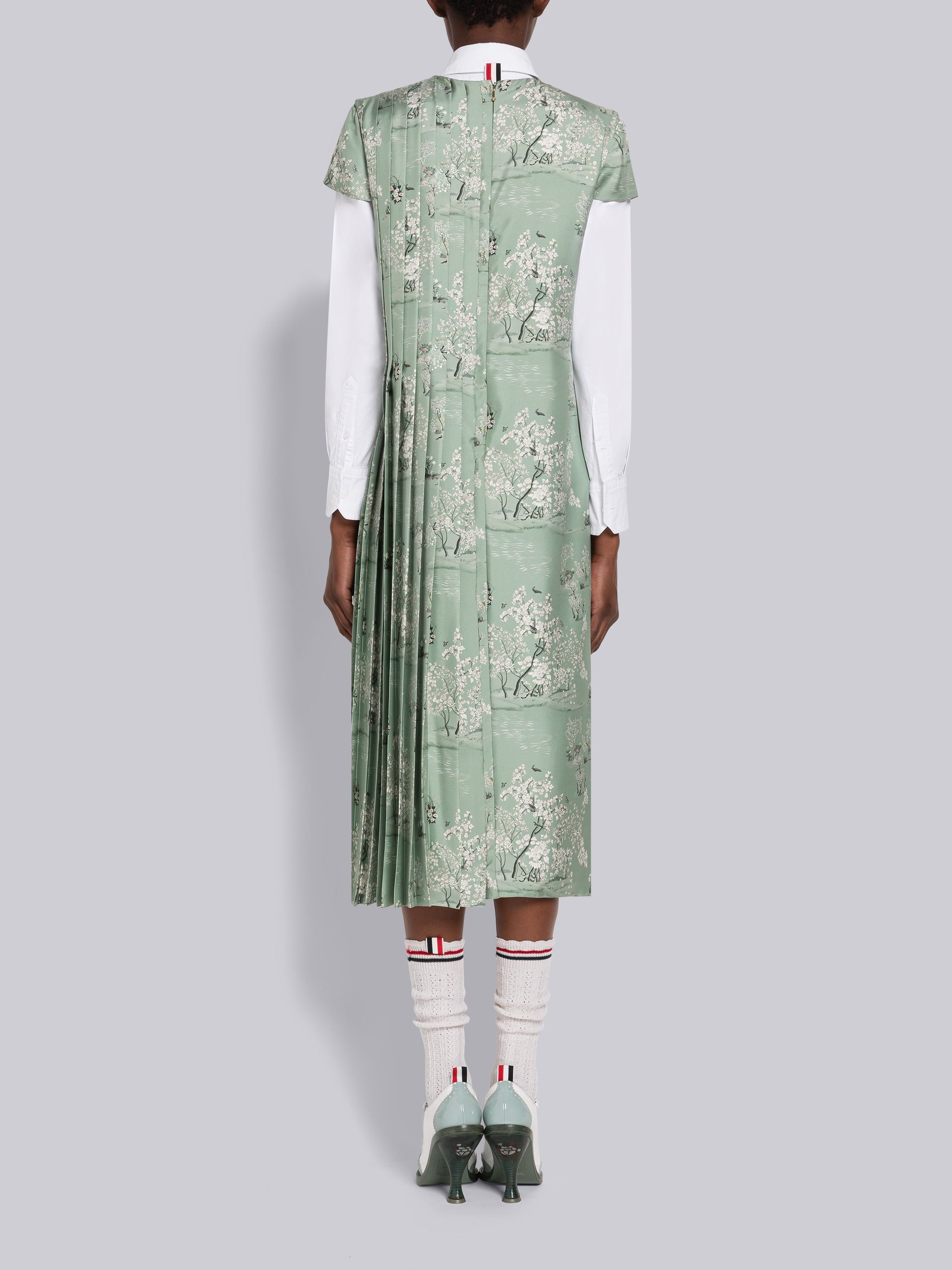 Toile Silk Twill Short Sleeve Pleated Dress - 3