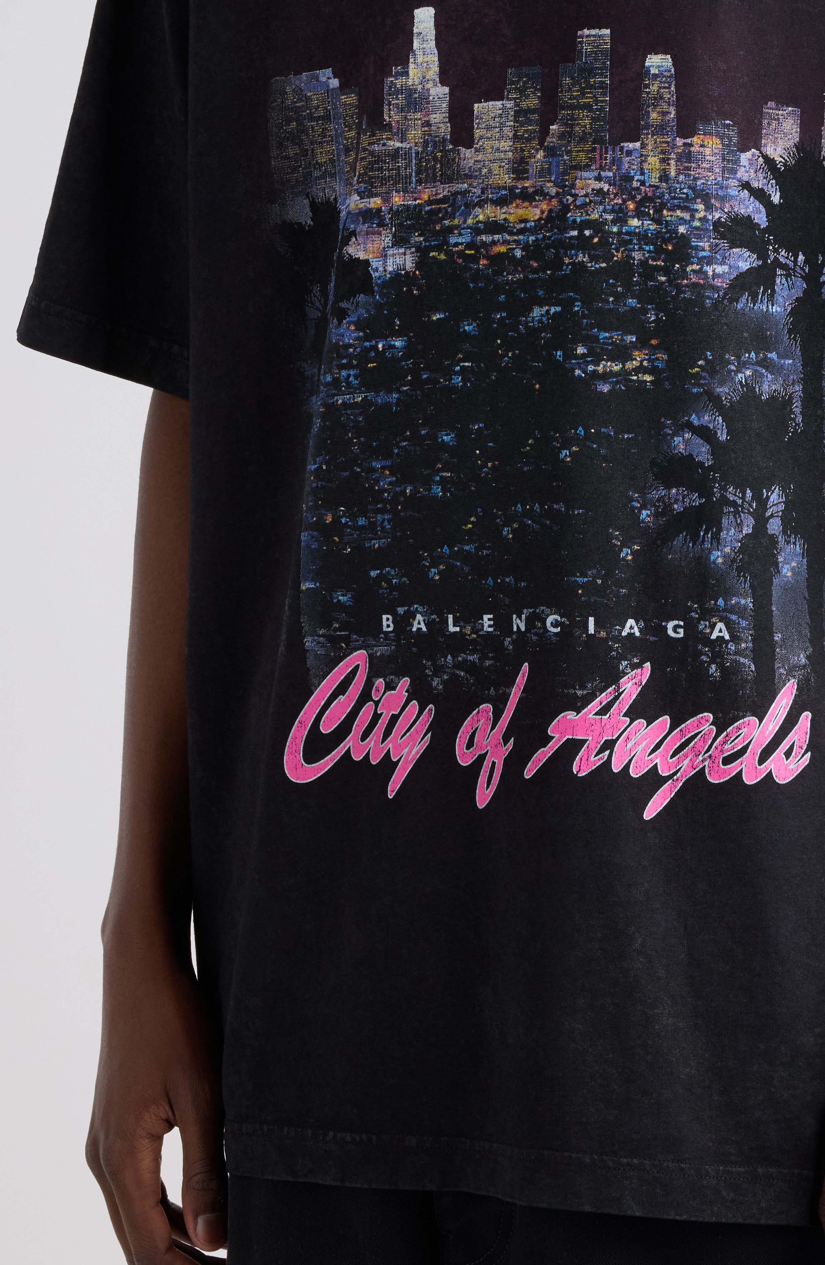 Balenciaga Medium Fit City of Angels Graphic T-Shirt in 1041 Faded Washed Black at Nordstrom - 4
