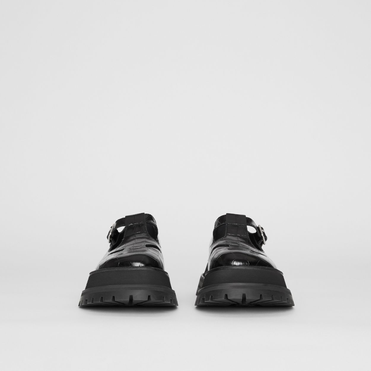 Embossed Leather T-bar Shoes - 4