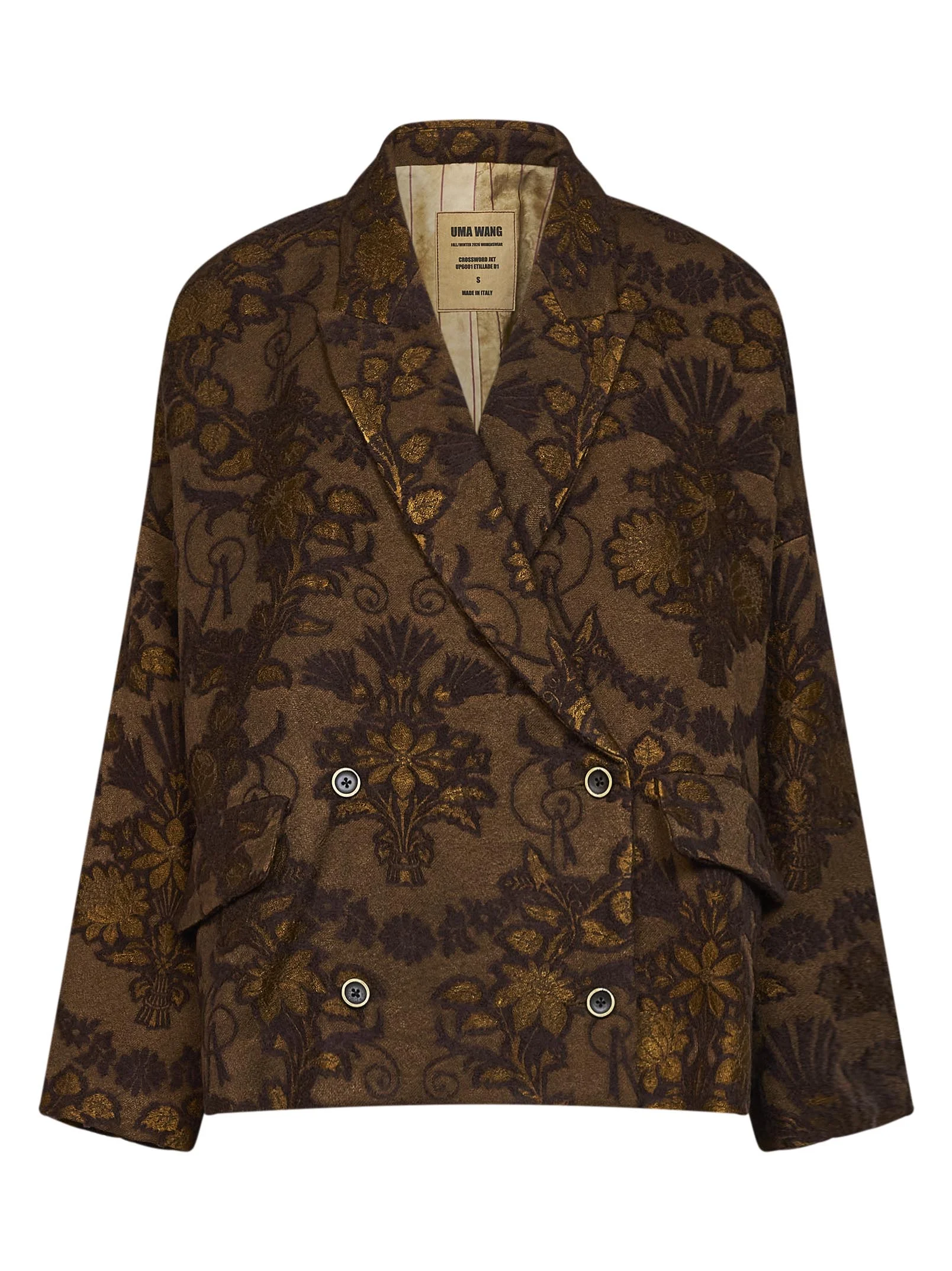 Mustard and brown floral jacquard wool blend Crossword jacket - 1