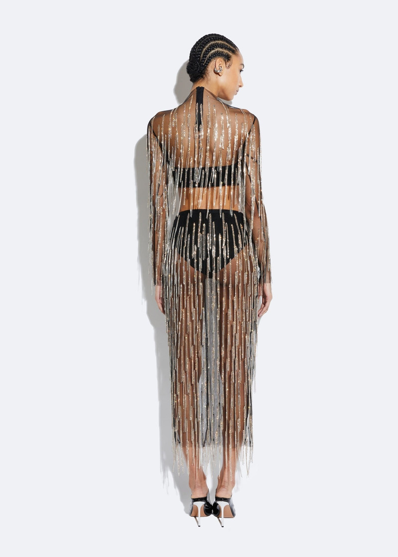 Mesh Diamond Fringe Pencil Skirt 3