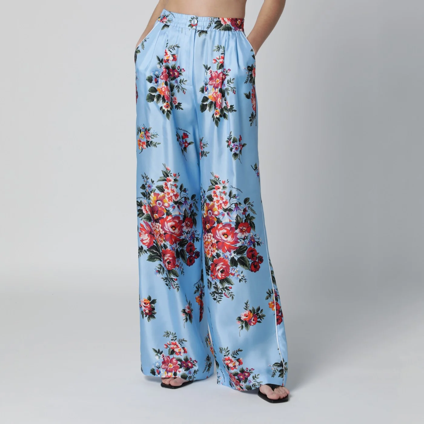 Silk twill trousers with floral print - 1