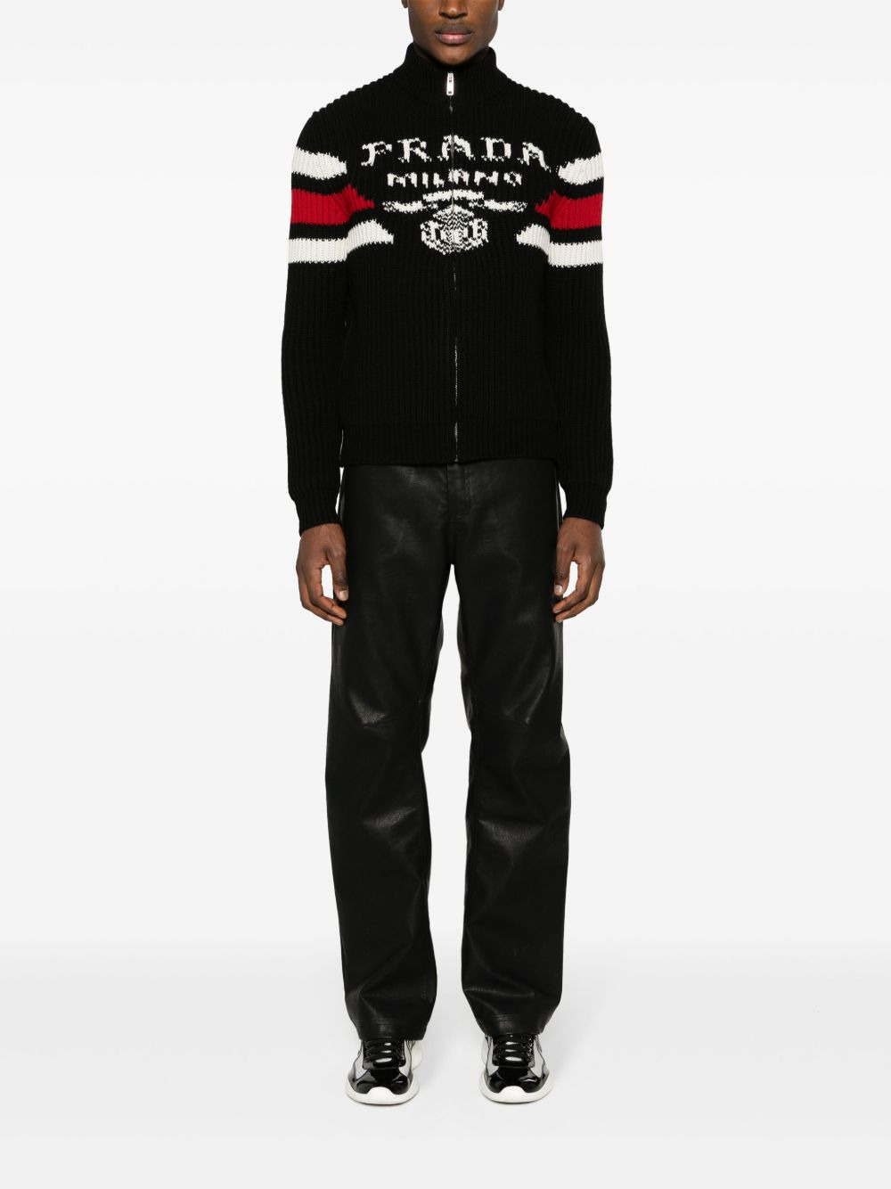 logo-jacquard cashmere cardigan - 2