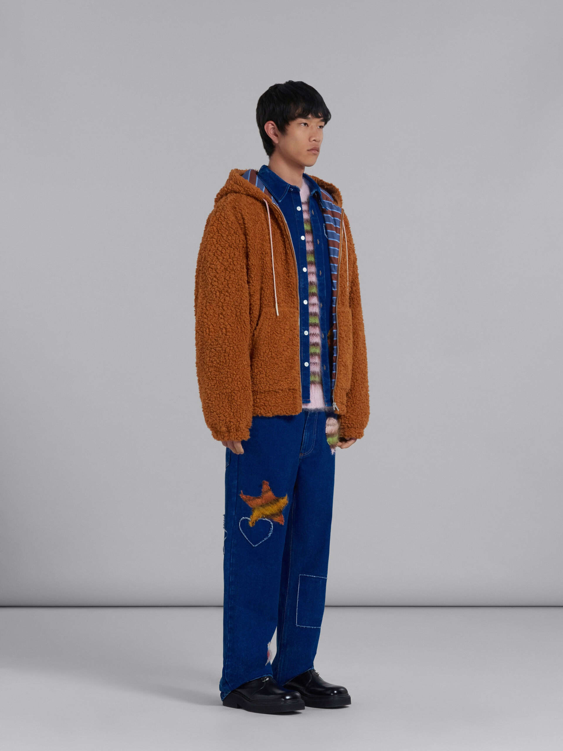 BLUE COATED DENIM JEANS WITH MOHAIR PATCHES - 5