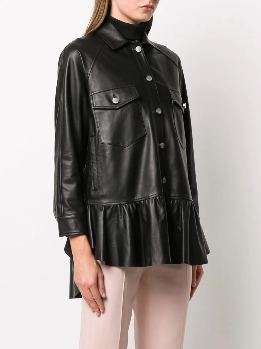 ruffle-hem leather swing coat - 3