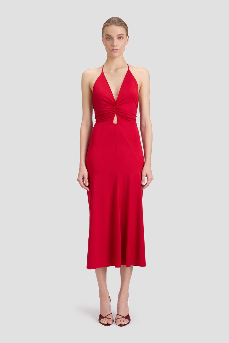 Victoria Beckham V-Neck Ruched Cami Midi Dress In Rose outlook